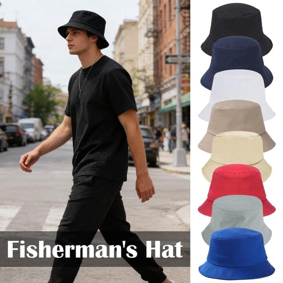 Double-Sided Reversible Bucket Hat for Adults - Solid Color Fisherman Cap, Sun Protection, Outdoor Travel