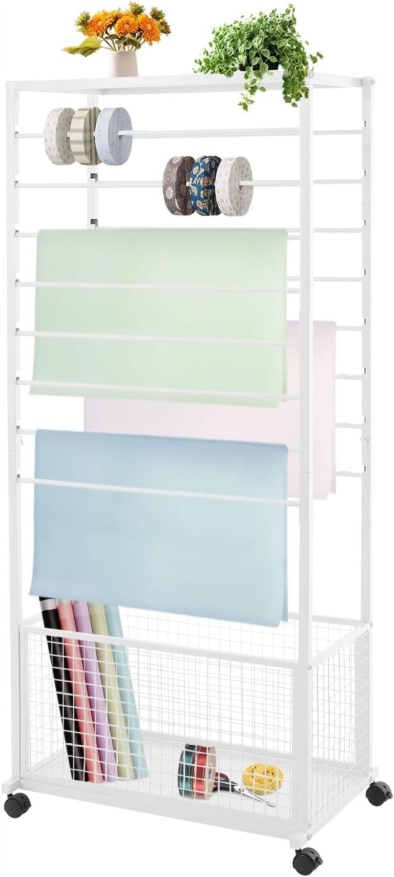 Florist Ribbon Rack Double-Sided Ribbon Holder Organizer Rack with Wheels Floor Standing ...