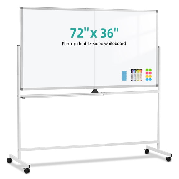 QUEENLINK Rolling Whiteboard On Wheels, Double-Sided 72"x36" Magnetic Dry Erase Board Large White Board with Stands for Office, School, Home