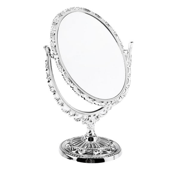 Double-Sided Rotating 360 degree Makeup Cosmetic Mirror Oval Free Standing Mirror -