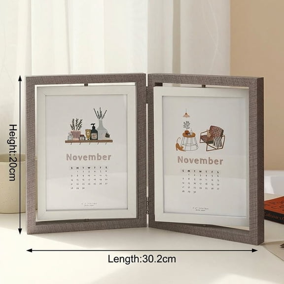 Double Sided Rotating Photo Frame 6 Inch, 360 Degree Spin Picture Frame for Tabletop Standing, Minimalist Wood Display Holder with Pull-Out Design for Home Office Decor(A)