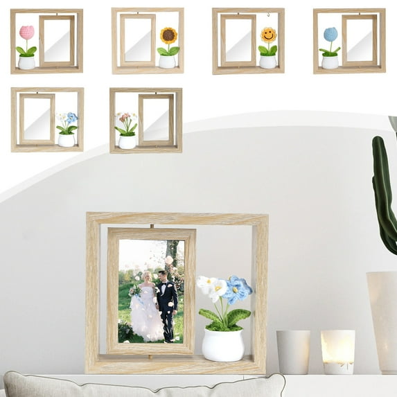 Double Sided Rotating Photo Frame 6 Inch | Desktop Picture Display Frame | Easy Replace Slotted Design | Minimalist Style Multicolor | Plastic Glass Material | Gift Desk Decor | Holds Two Photos