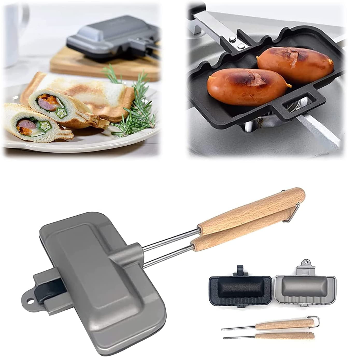  Double-sided Sandwich Pan，4w1h Sandwich Maker Hot Dog Press  Portable Sandwich Press For Breakfast Pancakes, Omelets, Frittatas, Bread  And Bake Bread: Home & Kitchen