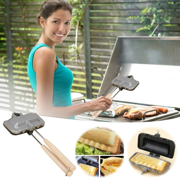 Double-Sided Sandwich Baking Pan - Portable Non-Stick Grill and Toaster with Removable Clamps - Perfect for Camping, Travel and Healthy Meal Prep - Easy Clean Cooking Surface Blahzhy