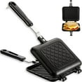 thumbnail image 1 of Double Sided Sandwich Maker Grill Pan Non Stick Cookware, Grid Pattern, Black, 1-Pack, 1 of 7