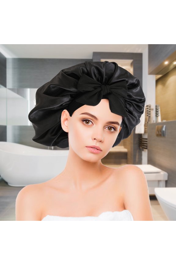Double-Sided Satin Hair Bonnet with Bow & Adjustable Tie, Reversible Silk Sleep Cap for Hair Protection