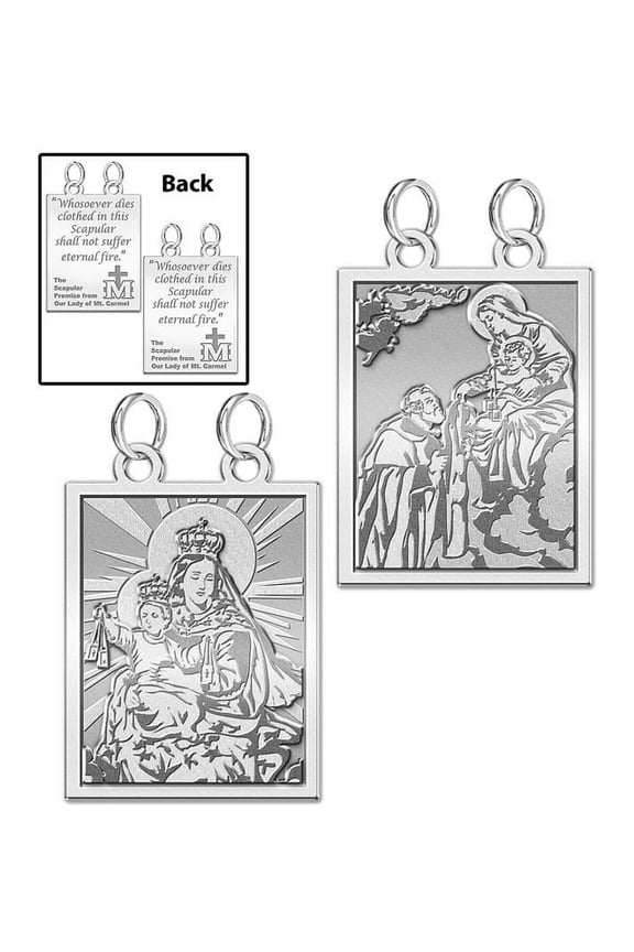 Double Sided Scapular Religious Medals Set - 3/4 Inch X 1 Inch in Solid 14K White Gold