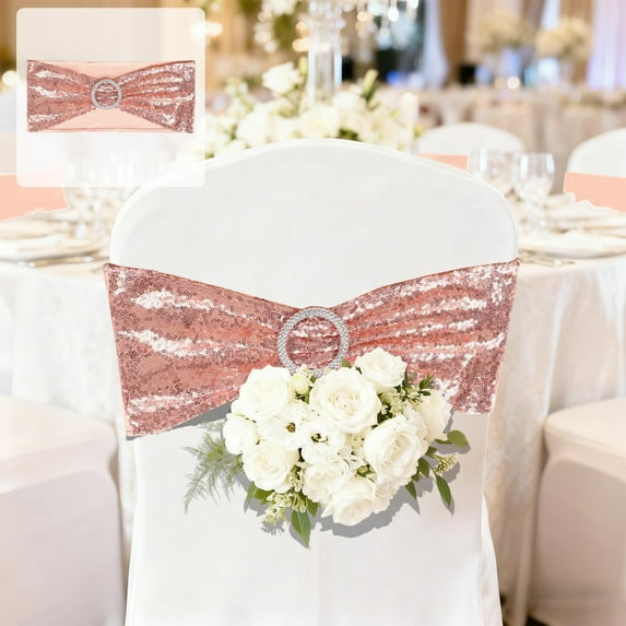 Double-Sided Sequins Red Chair Sashes for Wedding Decor, Red Sequin Chair Bands with Silver Buckles, Sequin Chair Sashes Bows for Party Ceremony Event Chair Decorations - 1 PC