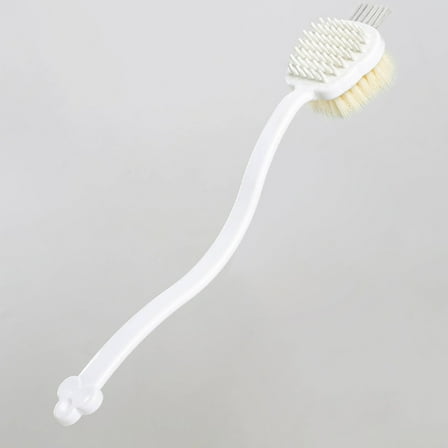 Double-Sided Shower Brush with Long Handle, Soft Bristle Back Scrubber Massage Tool, Hair Washing Body Exfoliator, Ergonomic Grip 36x7.5cm Plastic for Bath Hygiene
