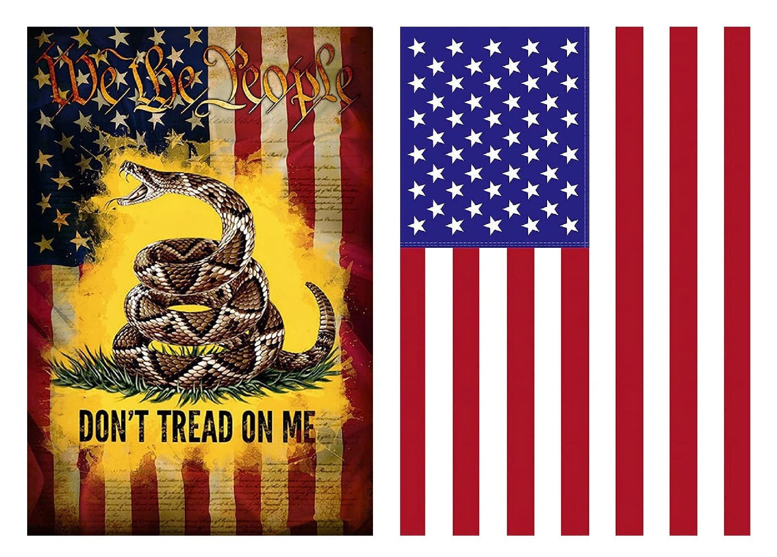 Double Sided - Side 1 - Gadsden Don't tread on me - Side 2 - USA American Flag - Deluxe Garden Flag 12" x 18" 3-ply 600 Denier 110 Knitted Polyester