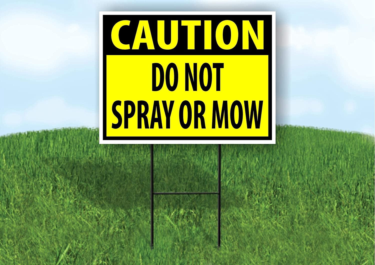 Double Sided Sign CAUTION DO NOT SPRAY OR MOW YELLOW Yard Sign ROAD SIGN with Stand