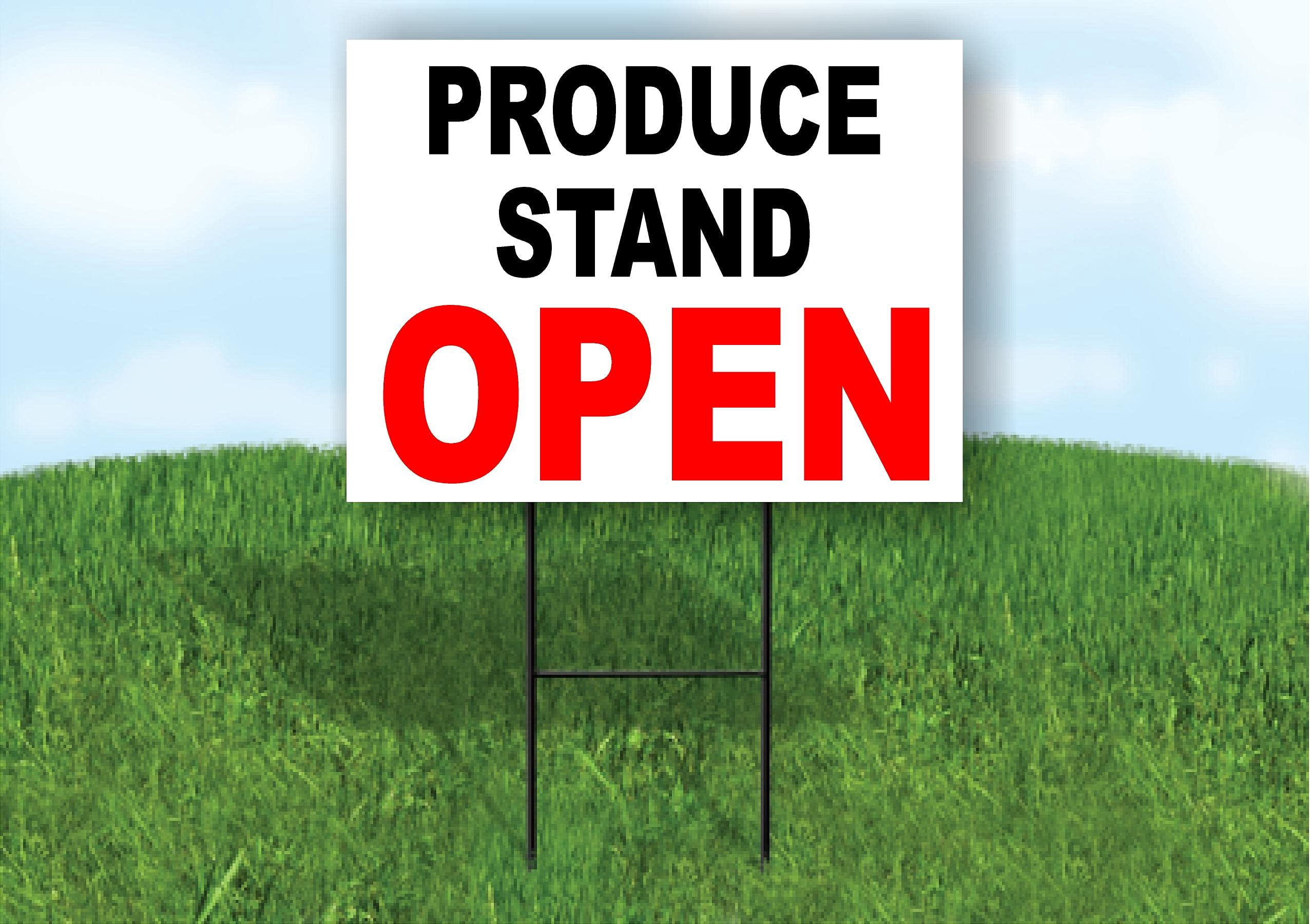 Double Sided Sign PRODUCE STAND OPEN BLACK RED Yard Sign ROAD SIGN with Stand