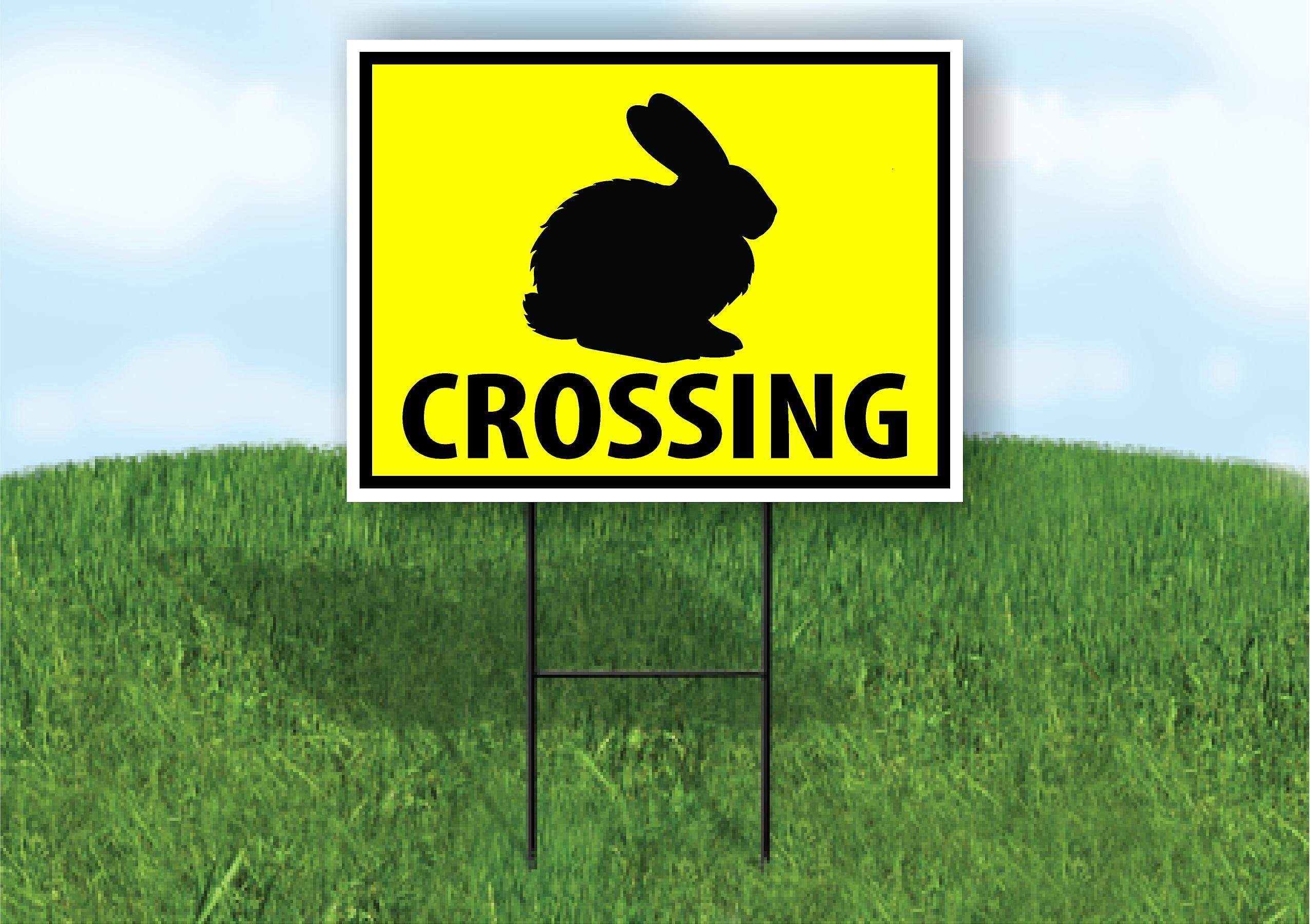 Double Sided Sign RABBIT CROSSING XING YELLOW Yard Sign ROAD SIGN with Stand