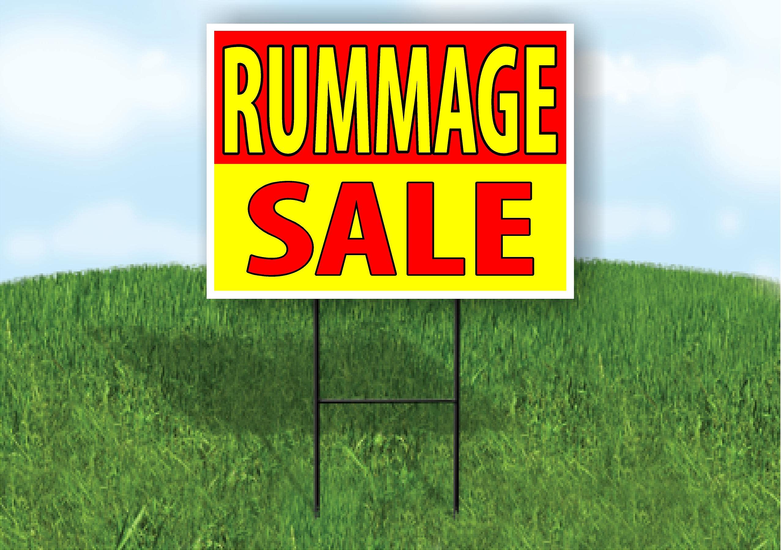 Double Sided Sign RUMMAGE SALE MODEL SALE RED YELLOW Yard Sign ROAD SIGN with Stand