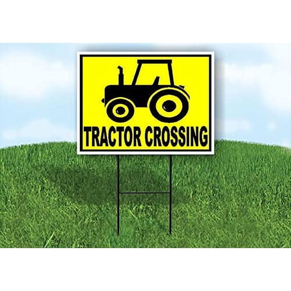 Double Sided Sign TRACTOR CROSSING YELLOW Yard Sign ROAD SIGN with Stand