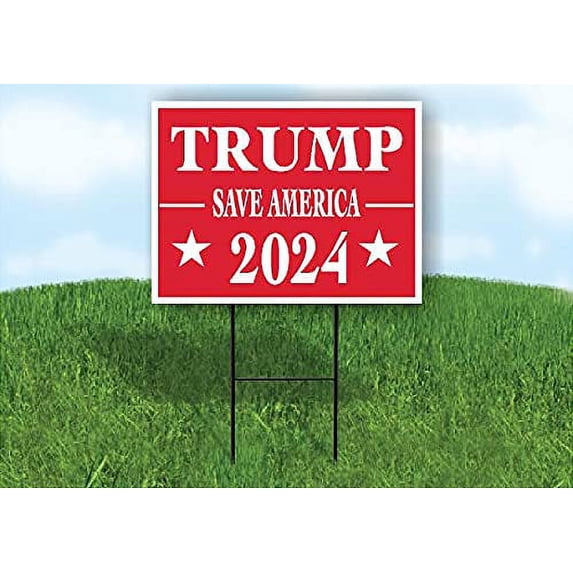 Double Sided Sign TRUMP 2024 RED SAVE AMERICA Yard Sign ROAD SIGN with Stand