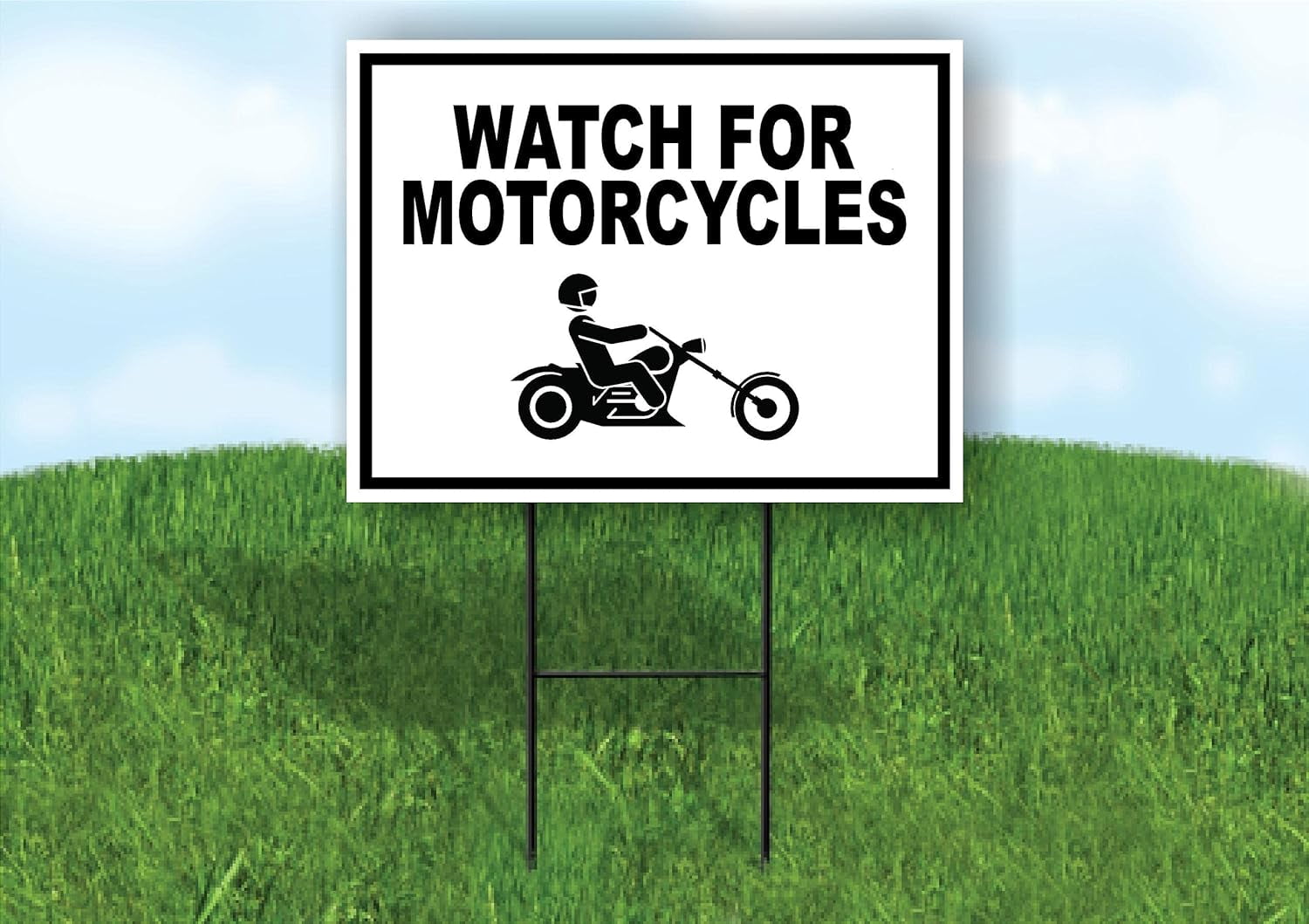 Double Sided Sign WATCH FOR MOTORCYCLES WITH BORDER Yard Sign ROAD SIGN