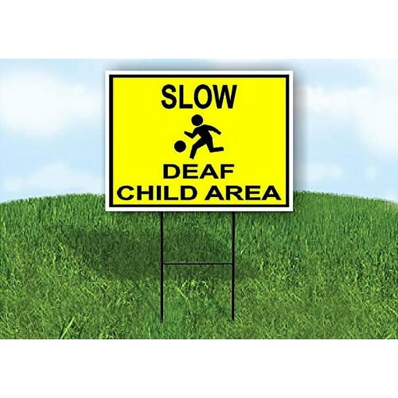 Double Sided Sign slow deaf child area Yard Sign ROAD SIGN with Stand