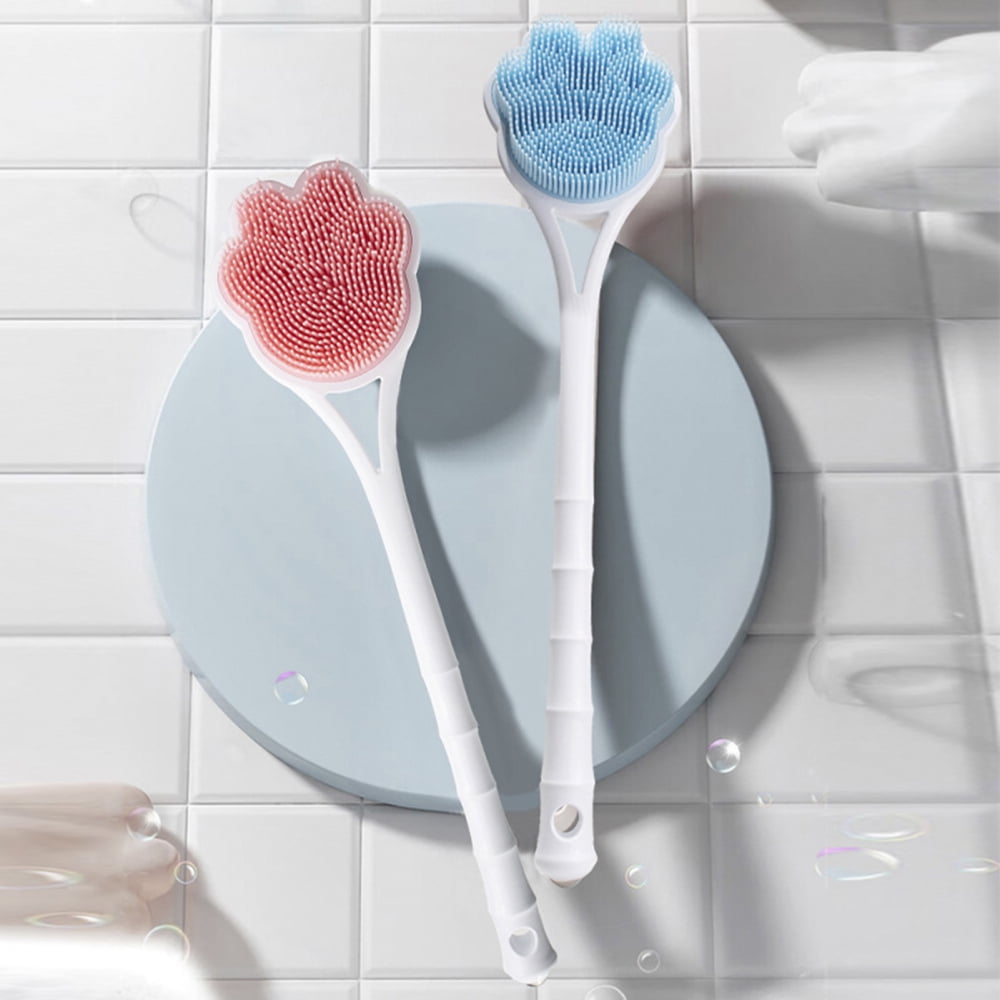 DoubleSided Silicone Shower Brush Long Handle Bath Body Brush for