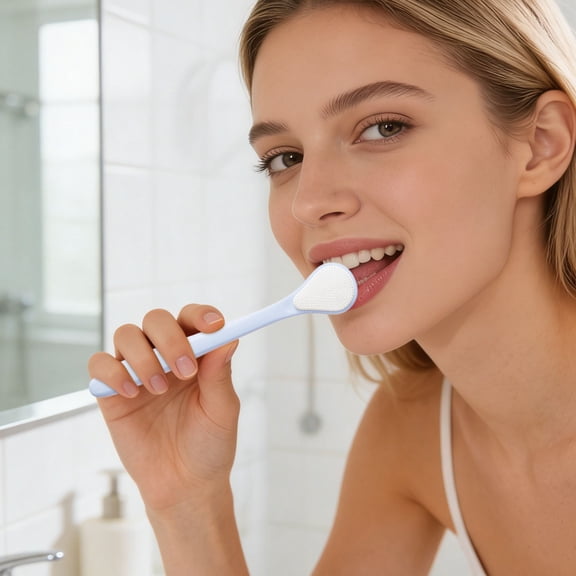 Double Sided Silicone Tongue Scraper Gentle Non-Irritating Oral Cleaning Tool Effectively Remove Tongue Coating Eliminate Bad Breath Portable Daily Household Oral Care Accessory