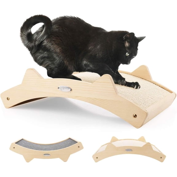 Double-Sided Sisal Cat Scratcher for Indoor Cats, Durable Sisal | Natural Sisal & Carpet Cloth, Durable Solid Wooden Structure Scratch Pad, Cat Scratcher & Lounge Bed 2 in 1, 16.5 x 10.8in