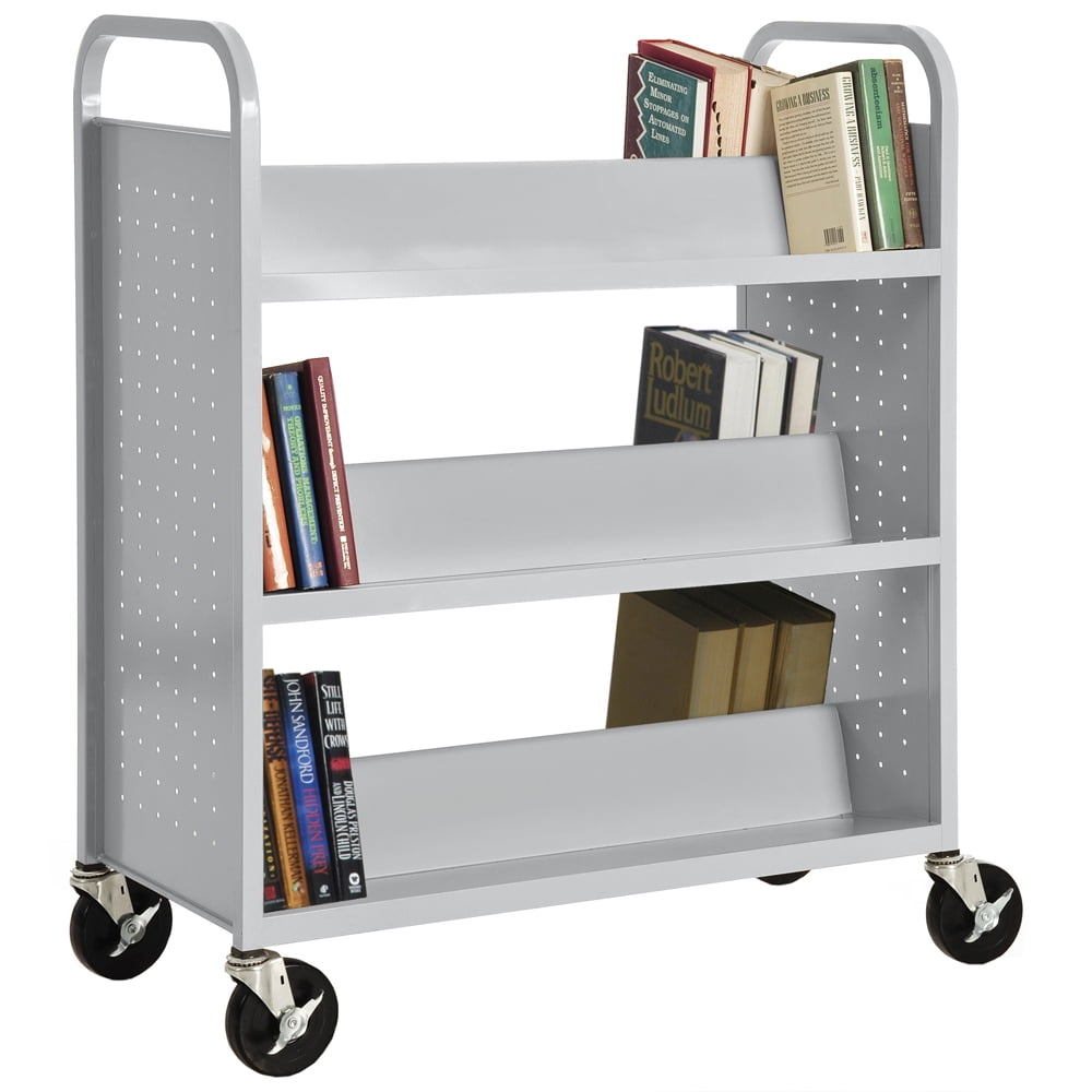 Double Sided Sloped Shelf Welded Booktruck in Sunshine