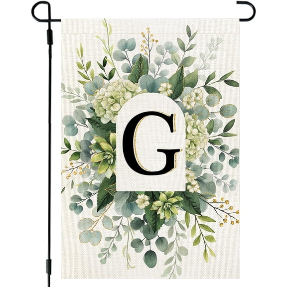 Double Sided Small Monogram Garden Flag 12x18 Inch Initial Letter G Spring Floral Welcome Outdoor Lawn Decoration