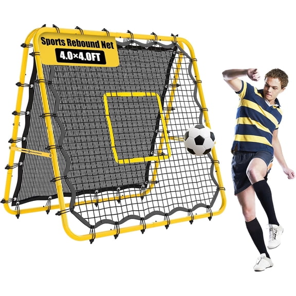 Double-Sided Soccer Rebound Net, 44FT Baseball Volleyball Softball Pitchback Net, Multi-Angle Adjustable Rebound Net, as a Gift for Children, Teen, Adults,Yellow