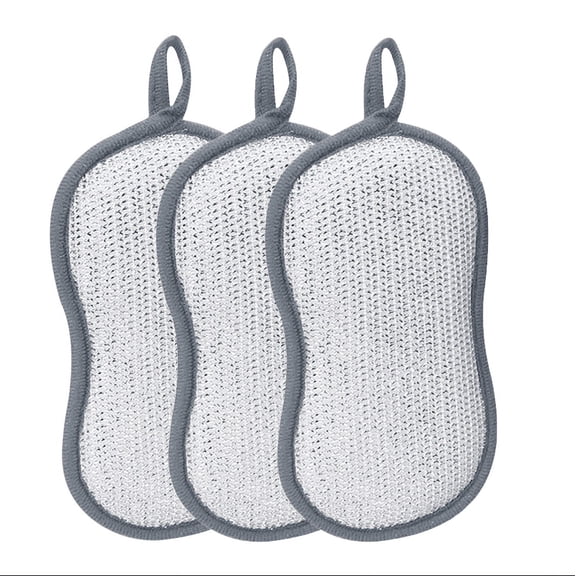 Double Sided Sponge Dish Cloth for Kitchen Cleaning - Bamboo Fiber Scrubbing Sponge Cloth with Silverwire for Non Stick Grease Removal - Highly Absorbent Quick Dry Scour Pad for Pots Pans Tableware