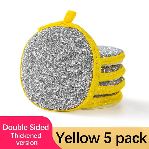 Double-Sided Sponge Scrub Brush for Pots and Dishes, Kitchen Cleaning Scourer with Non-Stick Oil Degreasing Cloth, Pack of 5
