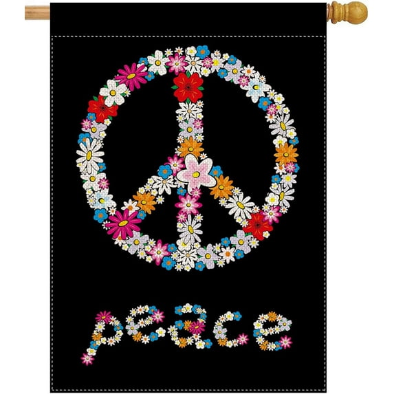 Double Sided Spring Peace Sign Flower Symbol Burlap Garden Flag Banner 28"x40" for Outdoor Home Garden Flower Pot Decor