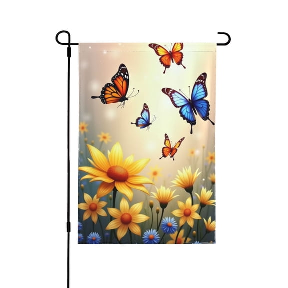 Double Sided Spring Summer Butterfly Garden Flag 12x18 Inch Outdoor Yard Decor Floral Yellow Flower Butterfly Garden Flag House Flags Seasonal Welcome Yard Lawn Patio Decoration
