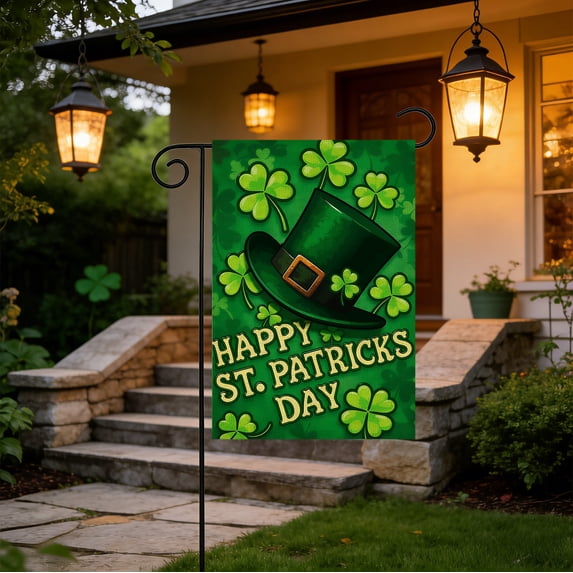Double Sided St. Patrick's Day Garden Flag, Outdoor Holiday Decor Yard Flag for Patio Fence Porch Home Decoration(E)