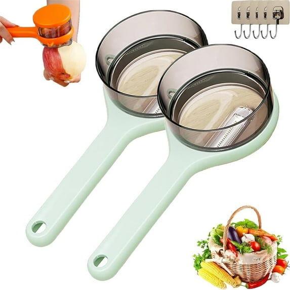 Double-Sided Stainless Steel Blade Peeling Knife with Storage Boxs, 2025 New Multifunctional Fruit and Vegetable Peeler with Container, Easy to Clean Peelers for Kitchen(Green-2Pcs)