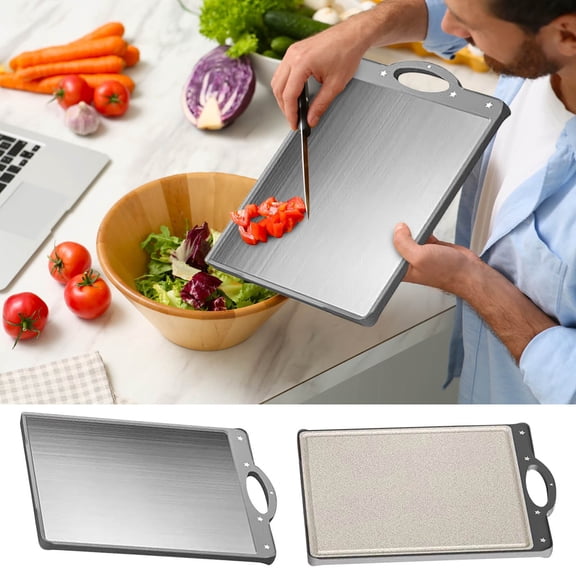 Double-Sided Stainless Steel Cutting Board - Seamless Non-Slip Surface, Easy-Clean Kitchen Chopping Block for Meat, Fruit, Dough Prep, 1 Piece