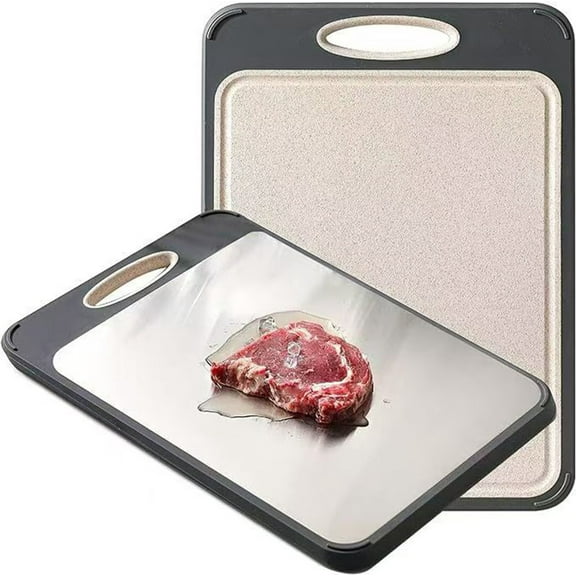 Double Sided Stainless Steel Cutting Board - Small Kitchen Chopping Block with Non Slip Surface, Food Grade Easy Clean for Meat Vegetables Fruit, Wall Mount Design