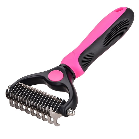 Double Sided Stainless Steel Pet Dematting Comb, Anti-Slip Ergonomic Handle Knot Remover Brush, Safe Deshedding Rake for Dogs Cats Long Matted Fur Daily Grooming Hair Removal Tool