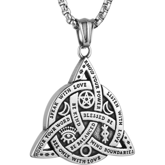 Double Sided Stainless Steel Triple Goddess Triquetra Necklace Celtic Knot Irish Christian Trinity Knot Pendant Jewelry Gift