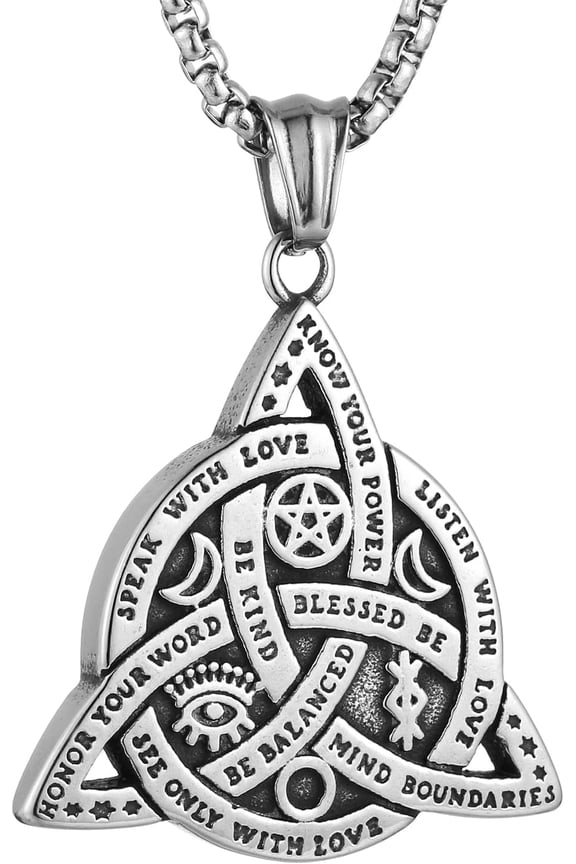 Double Sided Stainless Steel Triple Goddess Triquetra Necklace Celtic Knot Irish Christian Trinity Knot Pendant Jewelry Gift