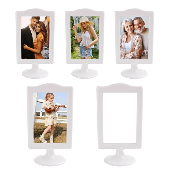 Double Sided Standing Picture Frames, 4x6 Inch Plastic Pedestal Photo Frame, 2 Sided Photo frames Bulk with Inserts & Base, White Vertical Picture Holder for Display (5 pack)