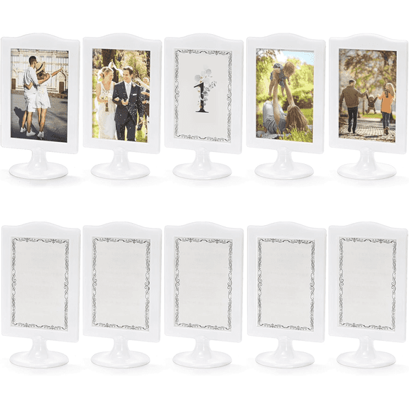 Double Sided Standing Picture Frames, 4x6 Inch Plastic Pedestal Photo Frame, 2 Sided Photo frames Bulk with Inserts & Base, White Vertical Picture Holder for Display (5 pack)