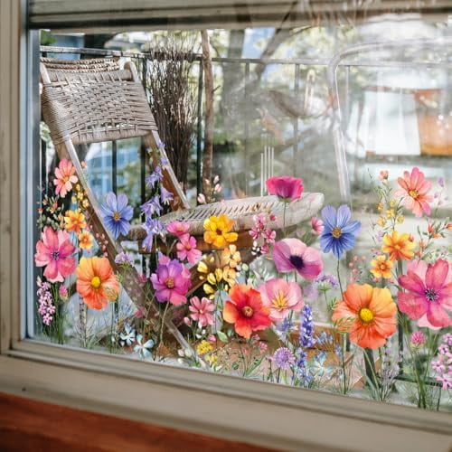 Double-Sided Static Window Clings - Removable Wildflower Decor for Glass Windows, Waterproof Nursery Bathroom Bedroom Living Room Decor, Spring Home Magic Garden