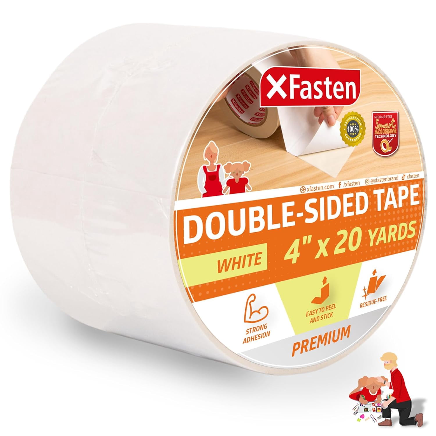 Double Sided Sticky Tape, Removable, 4-Inches x 20-Yards, Single Roll Ideal as a Anti-Scratch Cat Training Tape, Holding Carpets, and Woodworking