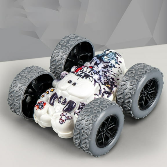 Double-Sided Stunt Flip 4WD Racing Car - Hand-Push Toy Vehicle for Kids, No Batteries Needed, 360° Flips & Rolls, Durable Plastic, 8x7.5x4cm, Colors: White, Purple, Green, Yellow