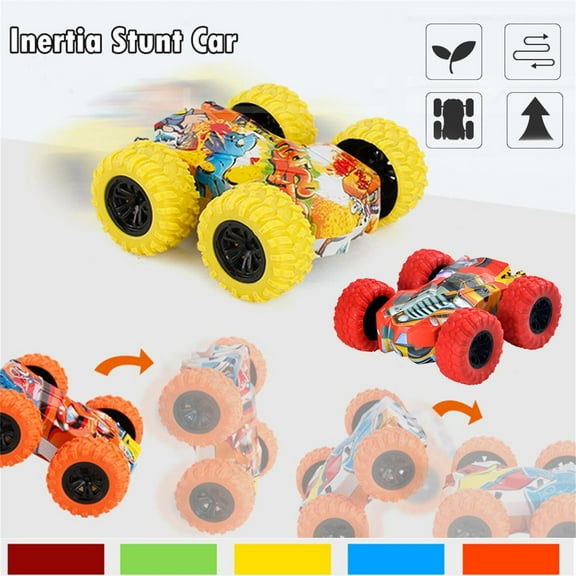 Double-Sided Stunt Gravity Car, an innovative off-road vehicle that performs exciting flip actions and serves as an eye-catching display piece for desks, shelves, and collections, Yellow