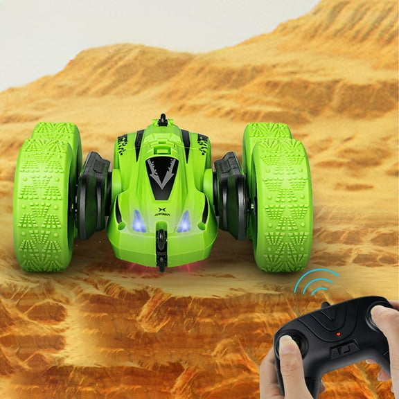 ​Double-Sided Stunt RC Truck - 360° Flips & LED Lights, All-Terrain 4WD, USB Rechargeable - Gift Kit Age 6+​​ Green