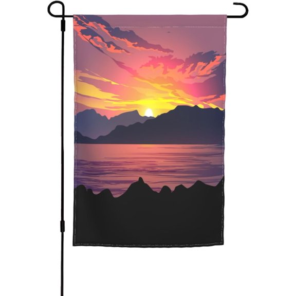 Double Sided Sunset Over The Lake With Clouds And Mountains Garden Flags For Outside 12x18 Inch Seasonal Flag Home Decor Welcome Banner
