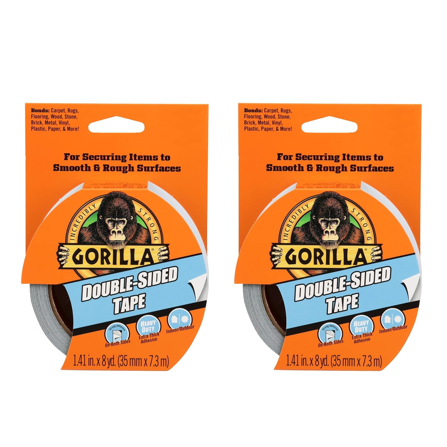 Double-Sided Tape, 1.41" x 8 yd, Gray, (Pack of 2)