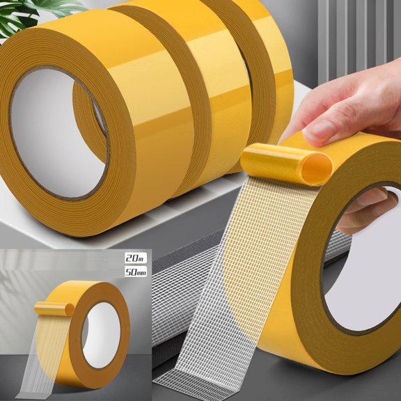 Double Sided Tape, 1.96 Inch Fabric Tape, Mesh Double Stick Adhesive Tape for Clothes, Resistente Clear Tape For Making DIY Crafts, Paste Photo, Rug Fixed, Floor,Wall Decor,Office Decor,Yellow,1pcs