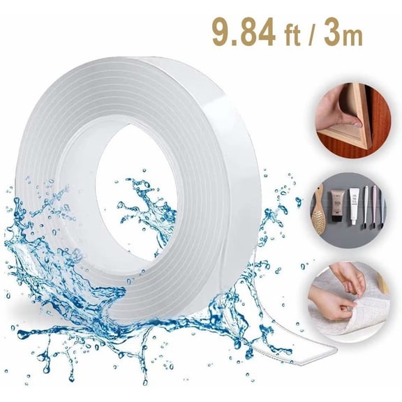 Double Sided Tape(9.84FT/3M), Removable Heavy Duty Mounting Tape,Multipurpose Traceless Adhesive Grip Strong Sticky，Washable Transparent Strips Wall Tape Carpet Tape for Paste&Household